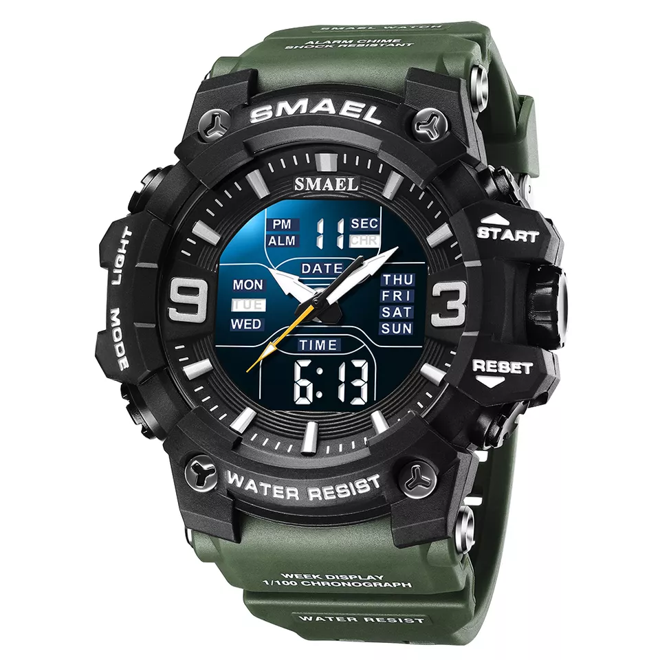 Orologio Sportivo Digitale SMAEL 8049, Uomo, Impermeabile, Con Cronometro E Doppio Fuso, Colore Arancione